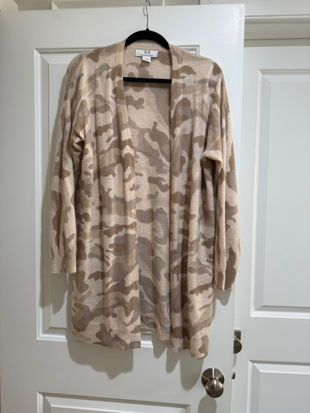 Magaschoni 100% Cashmere  Beige and Cream Camouflage Open-Front Cardigan
